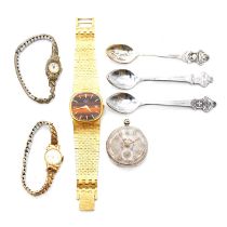 Victorian silver pocket watch, fob, wristwatch and sundries,