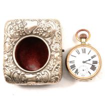 Nickel cased goliath pocket watch in a silver mounted case,