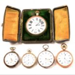 Four pocket watches and a goliath pocket watch,