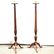 Pair of mahogany jardiniere pedestals, converted to standard lamps.