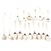 Silver teaspoons, cocktail spoons, caddy spoon,