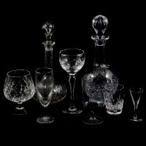 Ships decanter, other decanters and drinking glasses.