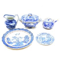 Collection of blue and white transferred pottery