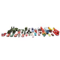 Two trays of play worn die-cast vehicles, including Dinky, Corgi, and others