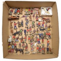 Lead painted figures, one tray including examples by Britains, other military figures