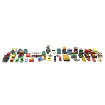 Two trays of play worn die-cast model vehicles, including Matchbox, Dinky and others