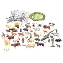 A tray of lead farm animals and figures, including Britains