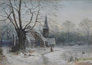 W A Beech, Country Church, winter landscape,