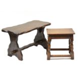 Modern oak joint stool and an elm coffee table,