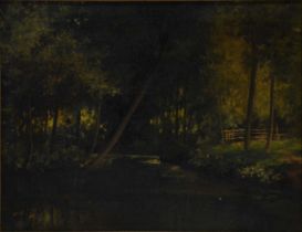 British School, Fisherman in a woodland landscape