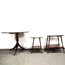 Mahogany octagonal pedestal table, and two mahogany occasional tables