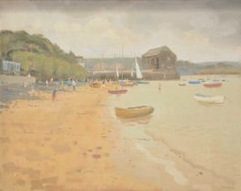§ Gerald Norden, A Beach with sailboats at low tide,