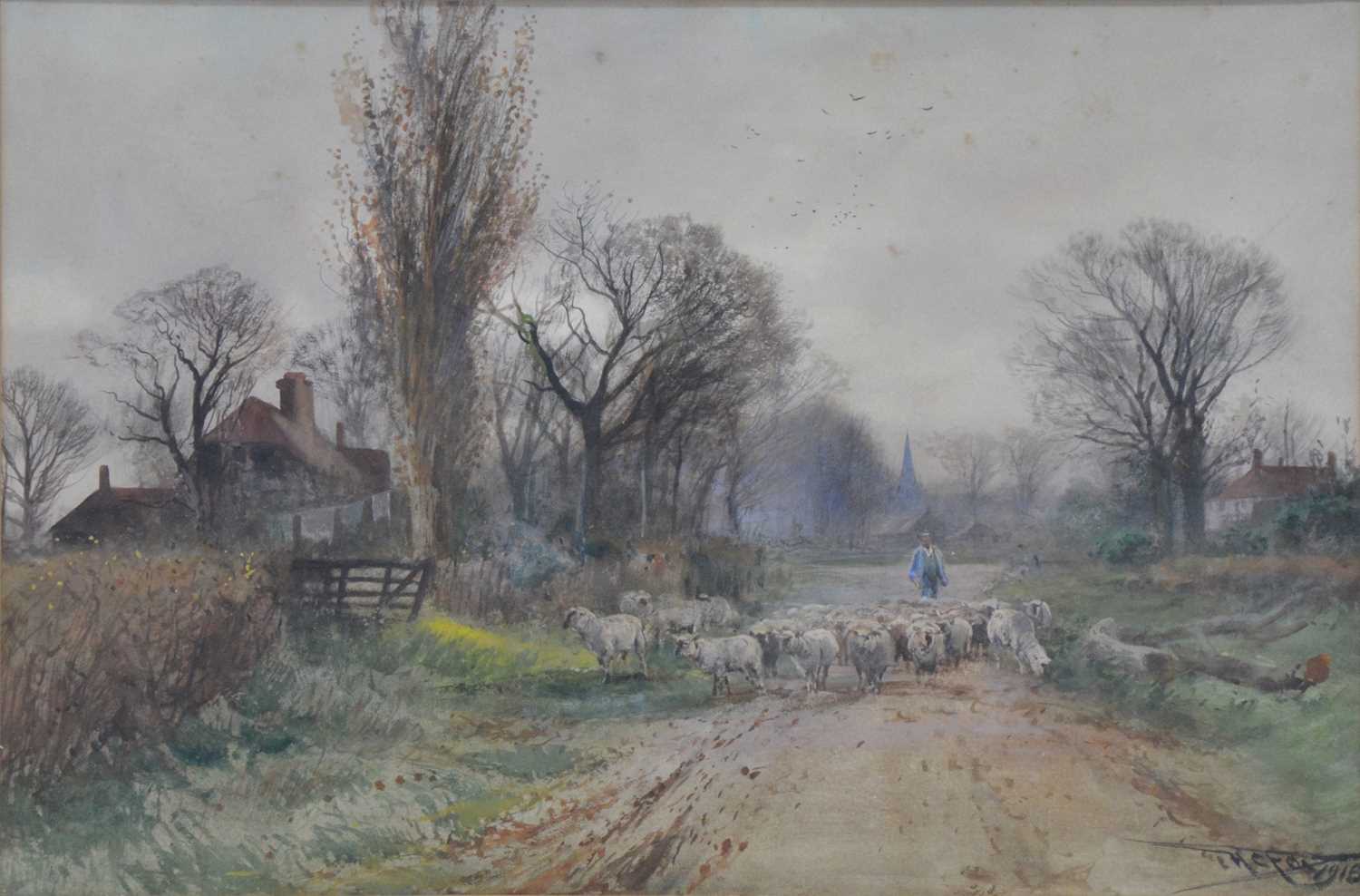Henry Charles Fox, Sheep driving, and Ploughing near Twyford, a pair