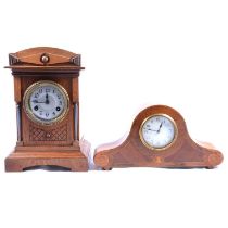 Edwardian mahogany and inlaid mantel clock, and a German mantel clock