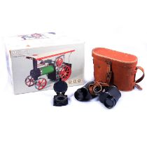 Boxed Mamod Steam Tractor, TE1A, pair of binoculars with case, CJY compass.