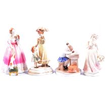 Seven assorted ceramic figurines, Doulton, Worcester, and Coalport