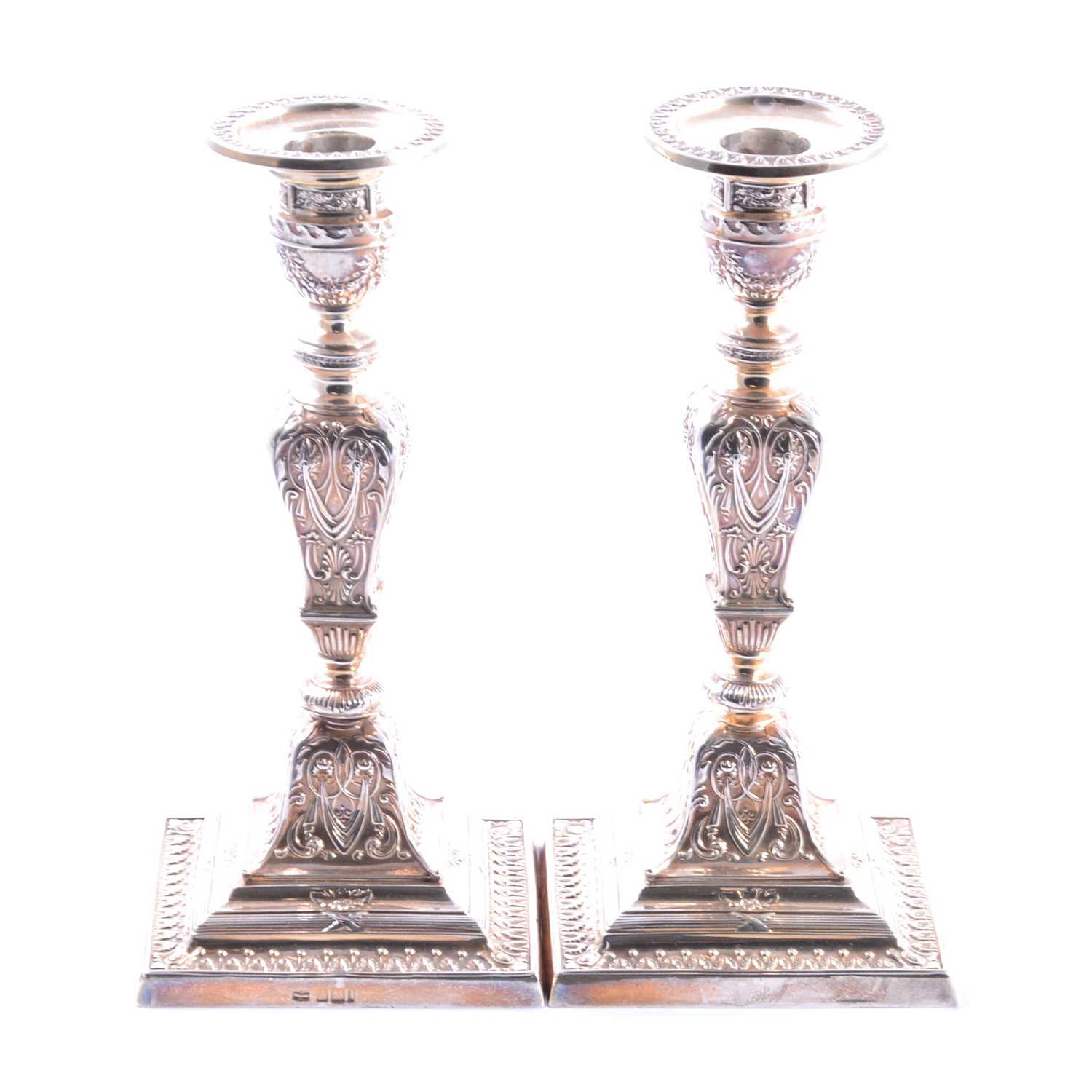Pair of Edwardian silver candlesticks, Mappin Bros., Sheffield 1901,