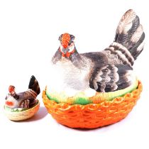 Large Staffordshire Broody Hen egg basket, and a smaller example