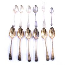 A small collection of silver flatware, inlcuding a set of six 18th century tablespoons