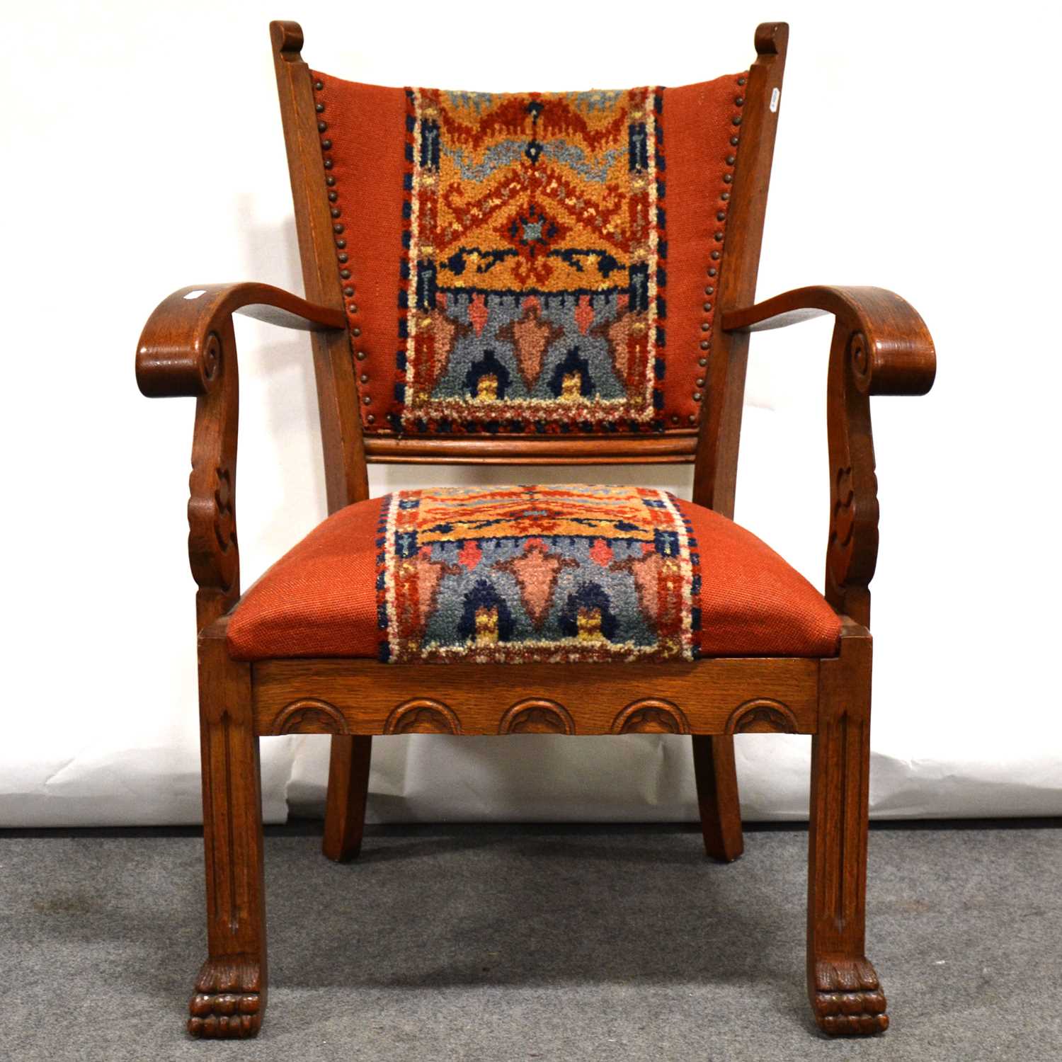 Arts and Crafts style oak armchair, circa 1920s,