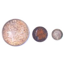 Collection of Victoria and later British coins and American dollars, some silver content.