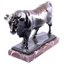 Bronze bull model on a marble base