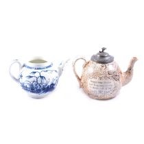 Caughley blue and white teapot, and an earthenware teapot