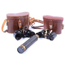 Victorian telescope and two pairs of binoculars