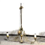 Victorian Aesthetic brass adjustable gasolier, adapted for electricity