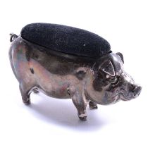 Large silver pig pin cushion, BPDC, Birmingham 1906