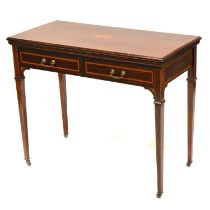 Edwardian inlaid mahogany card table,