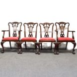 Set of eight Chippendale revival mahogany dining chairs,