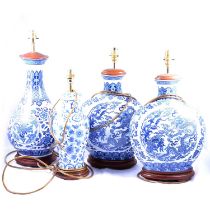Four modern Chinese style blue and white table lamps