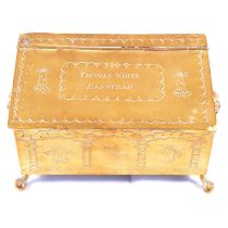 Anglo-Dutch brass tobacco box, engraved Thomas White / Banstead