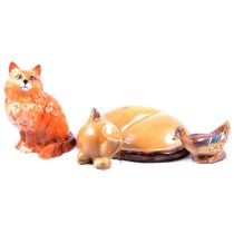 Collection of ceramic cat figurines, Spode collectors plates, etc