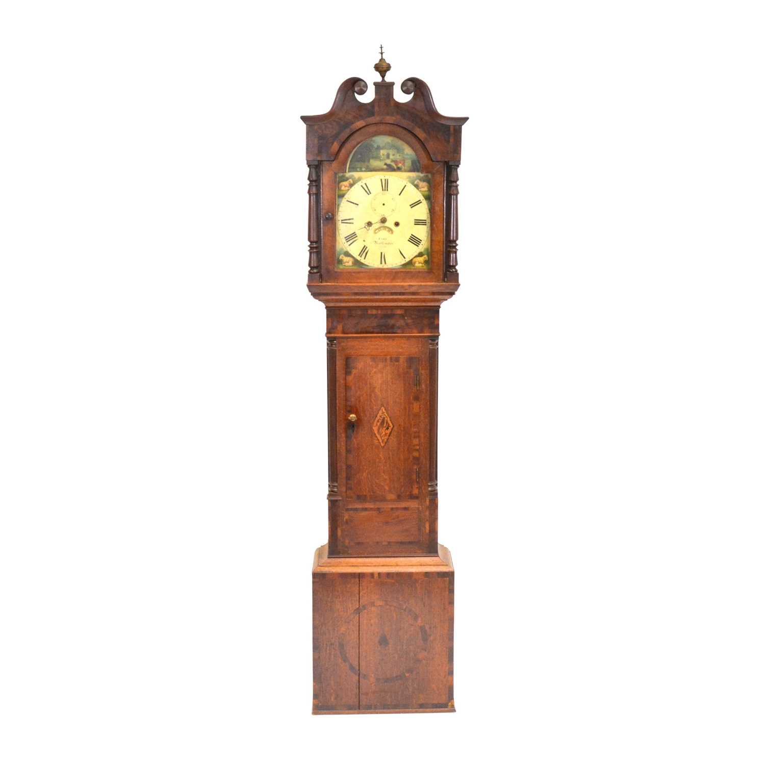 Oak and mahogany longcase clock,