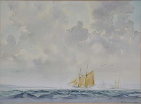 John Holloway, Seascape with sailing barges,