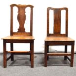 Two country made oak dining chairs,