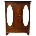 Edwardian inlaid mahogany triple wardrobe,