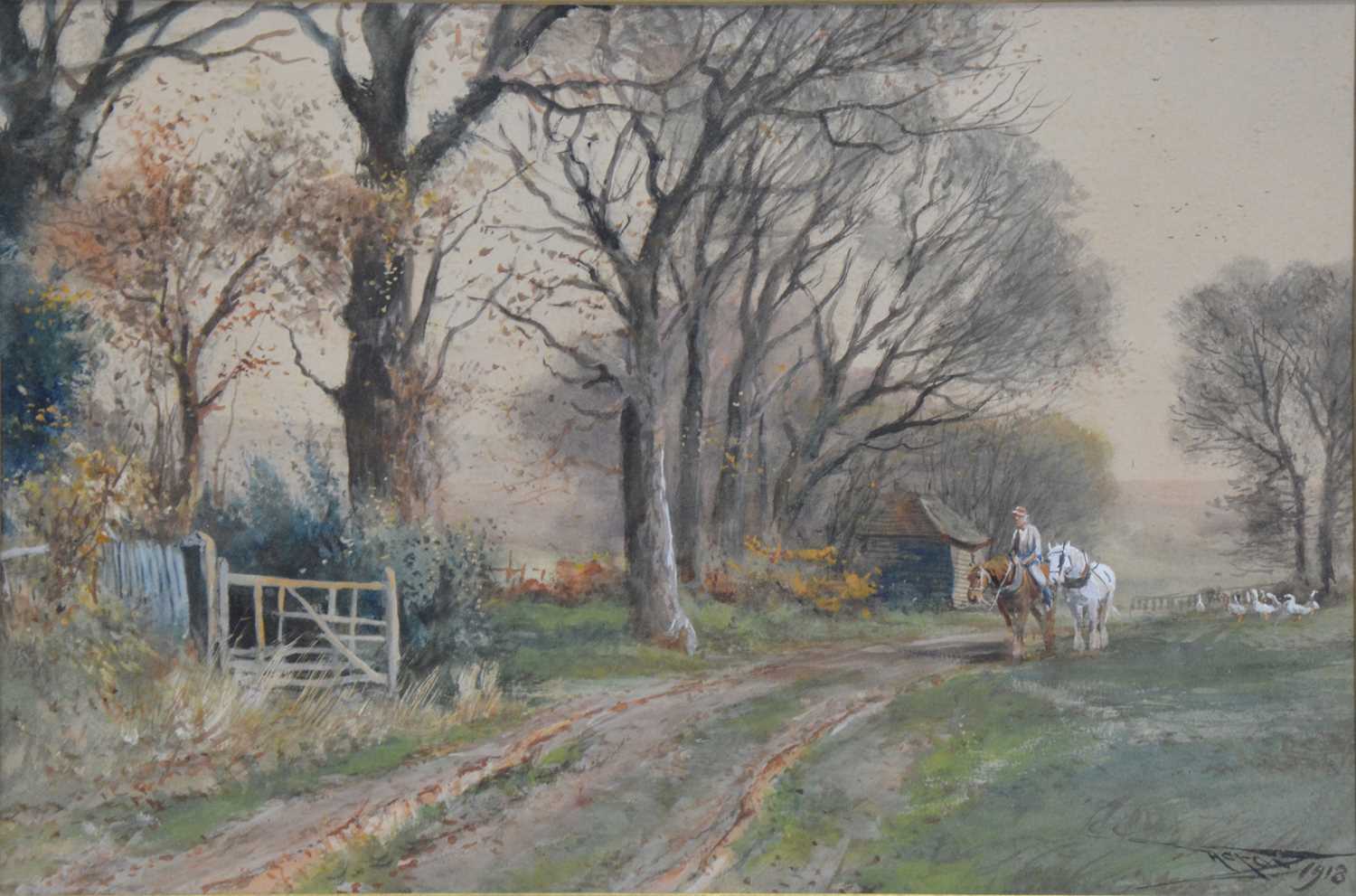 Henry Charles Fox, Sheep driving, and Ploughing near Twyford, a pair - Image 2 of 5