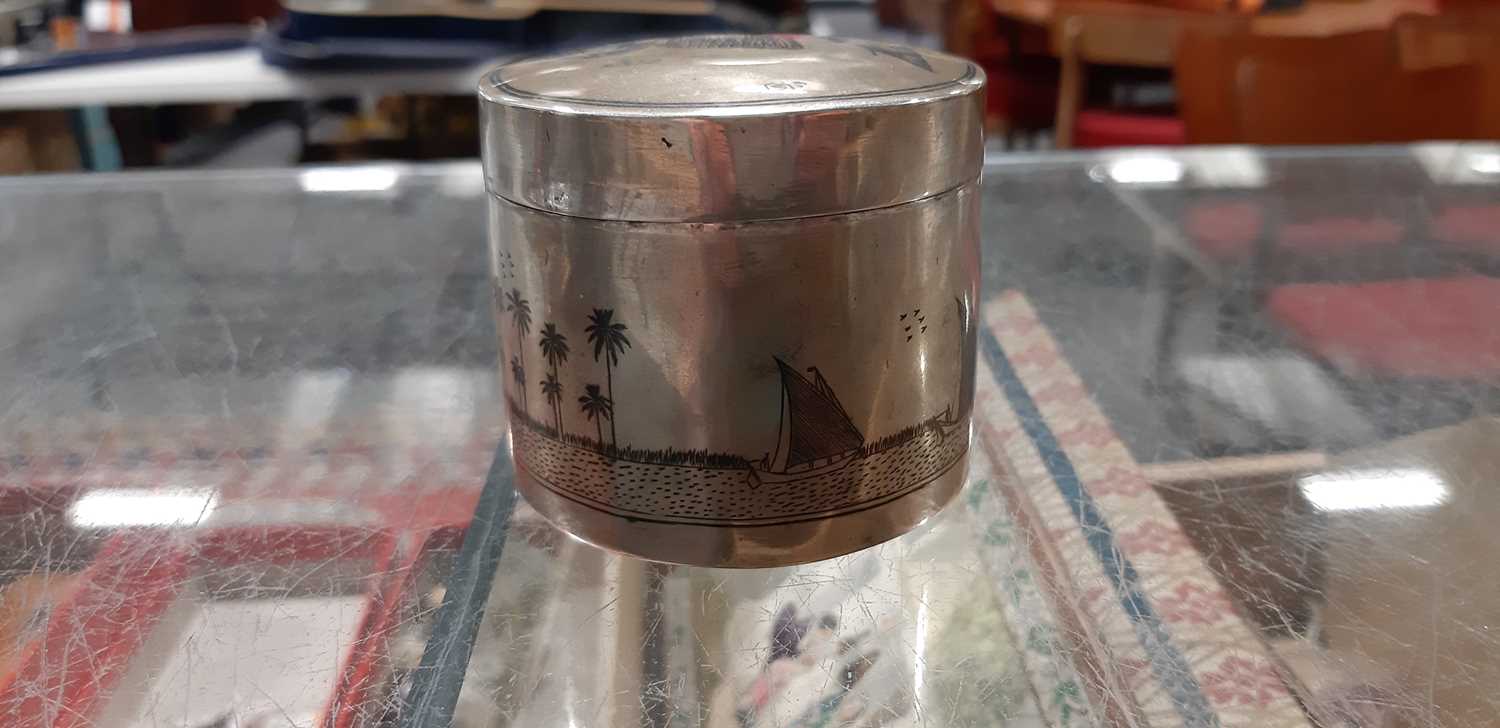Egyptian / Iraqi niello and white metal coffee pot, and similar jar. - Image 10 of 13