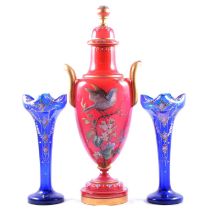 19th century overlaid and enamelled glass vase and cover