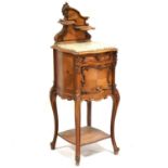 French walnut pedestal, marble top,