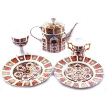 Royal Crown Derby Imari pattern coffee pot, goblet, twin-handled cup and plates.