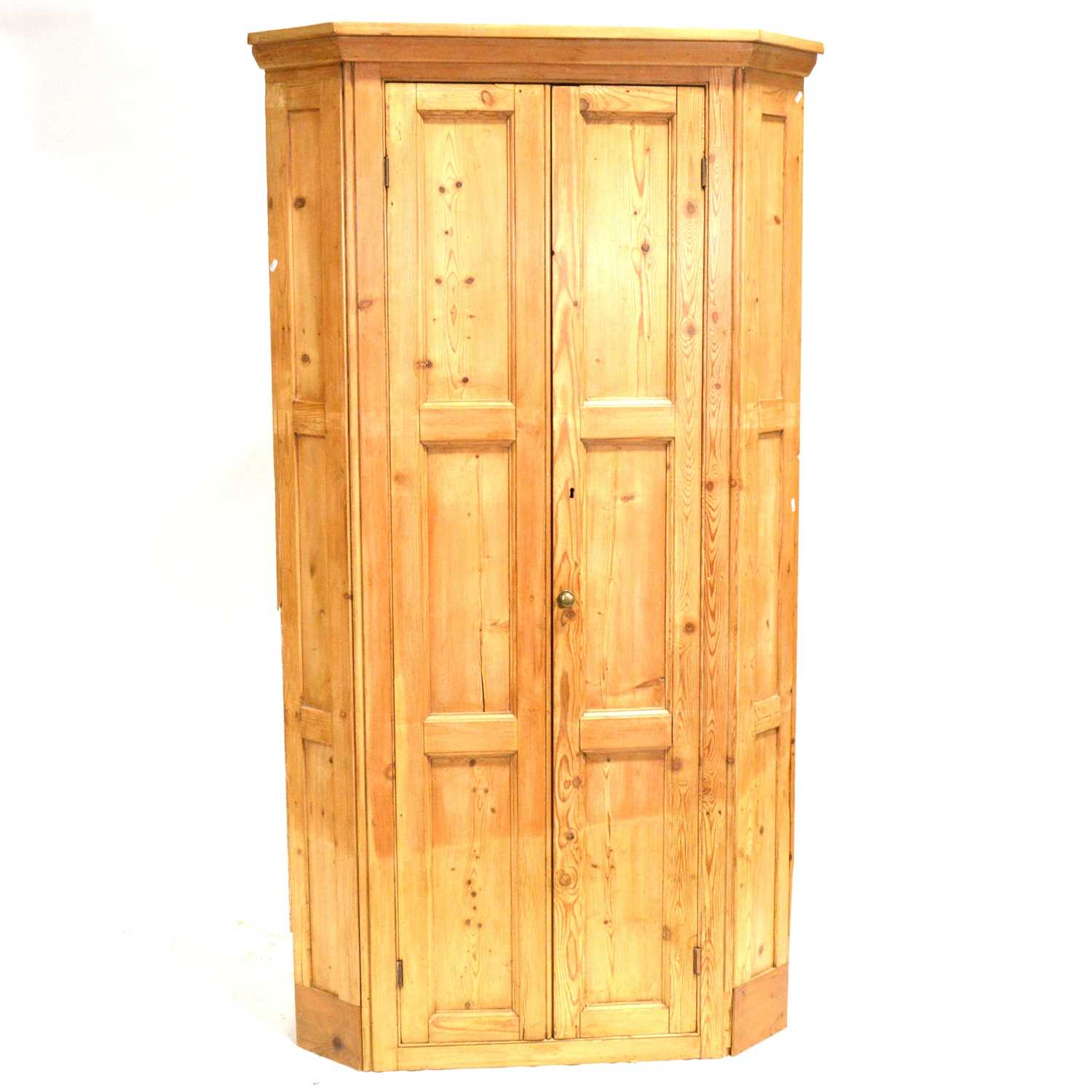 Large pine corner cupboard,