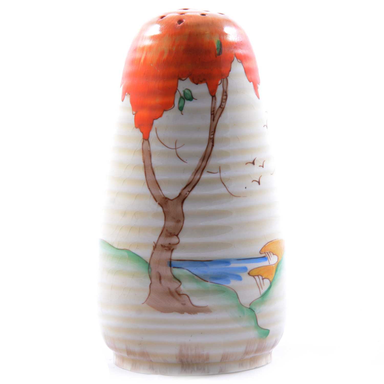 Clarice Cliff, a 'Taormina Orange' pattern sugar sifter