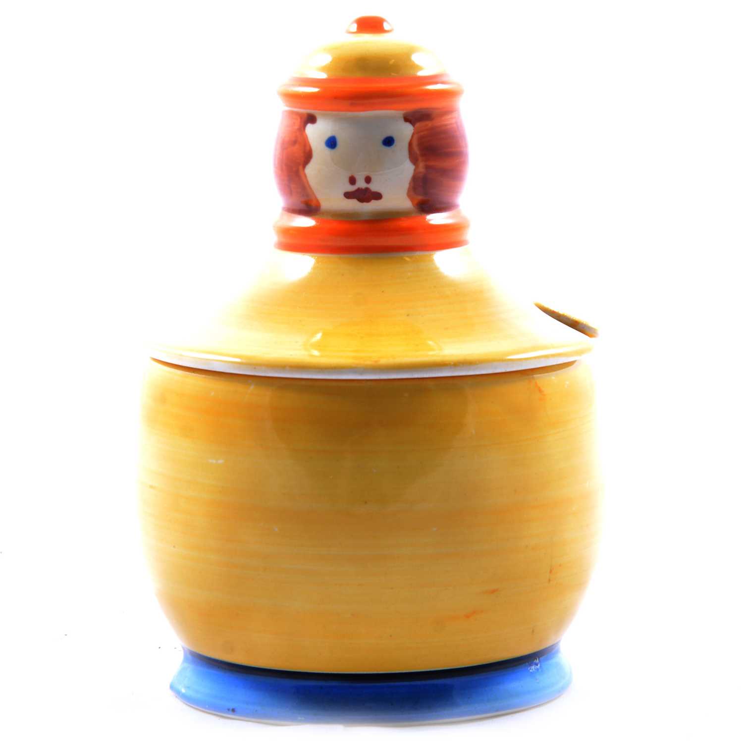 Clarice Cliff, a novelty ‘Dutch Boy’ preserve pot and cover,