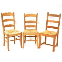 Three Haselbech Oak elm ladderback dining chairs,