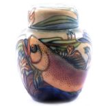 Philip Gibson for Moorcroft Pottery, a large 'Trout' pattern ginger jar and cover