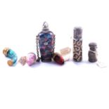 Six various scent and smelling salts bottles,